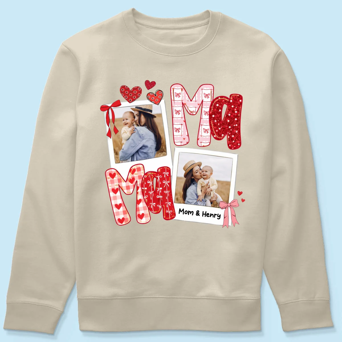 Preppy Mama Valentine Glitter Effect Photo - Personalized Shirt - Heartfelt Gift for Mom - Image 75