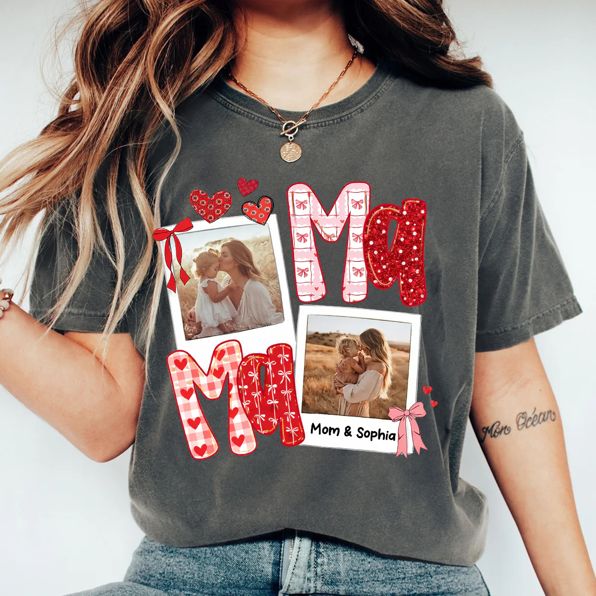 Preppy Mama Valentine Glitter Effect Photo - Personalized Shirt - Heartfelt Gift for Mom - Image 8