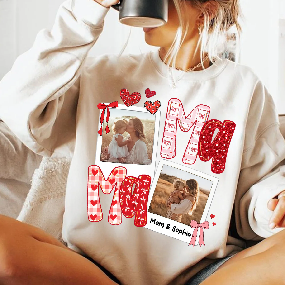 Preppy Mama Valentine Glitter Effect Photo - Personalized Shirt - Heartfelt Gift for Mom - Image 9