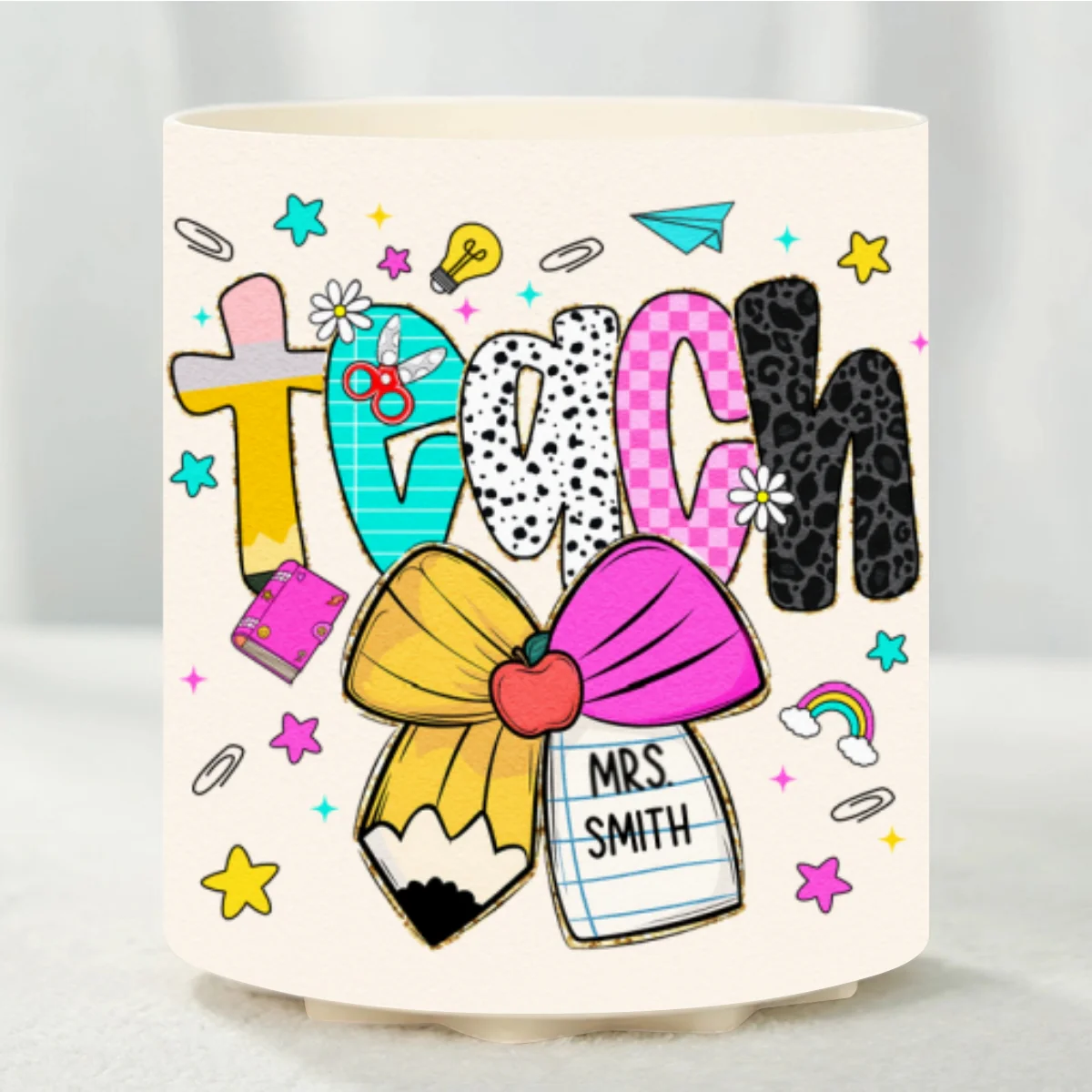 Preppy Teacher Pencil Coquette Bow Doodle Personalized Rotating Pen Holder, Custom Teacher Name, Back to School Gift - Image 11