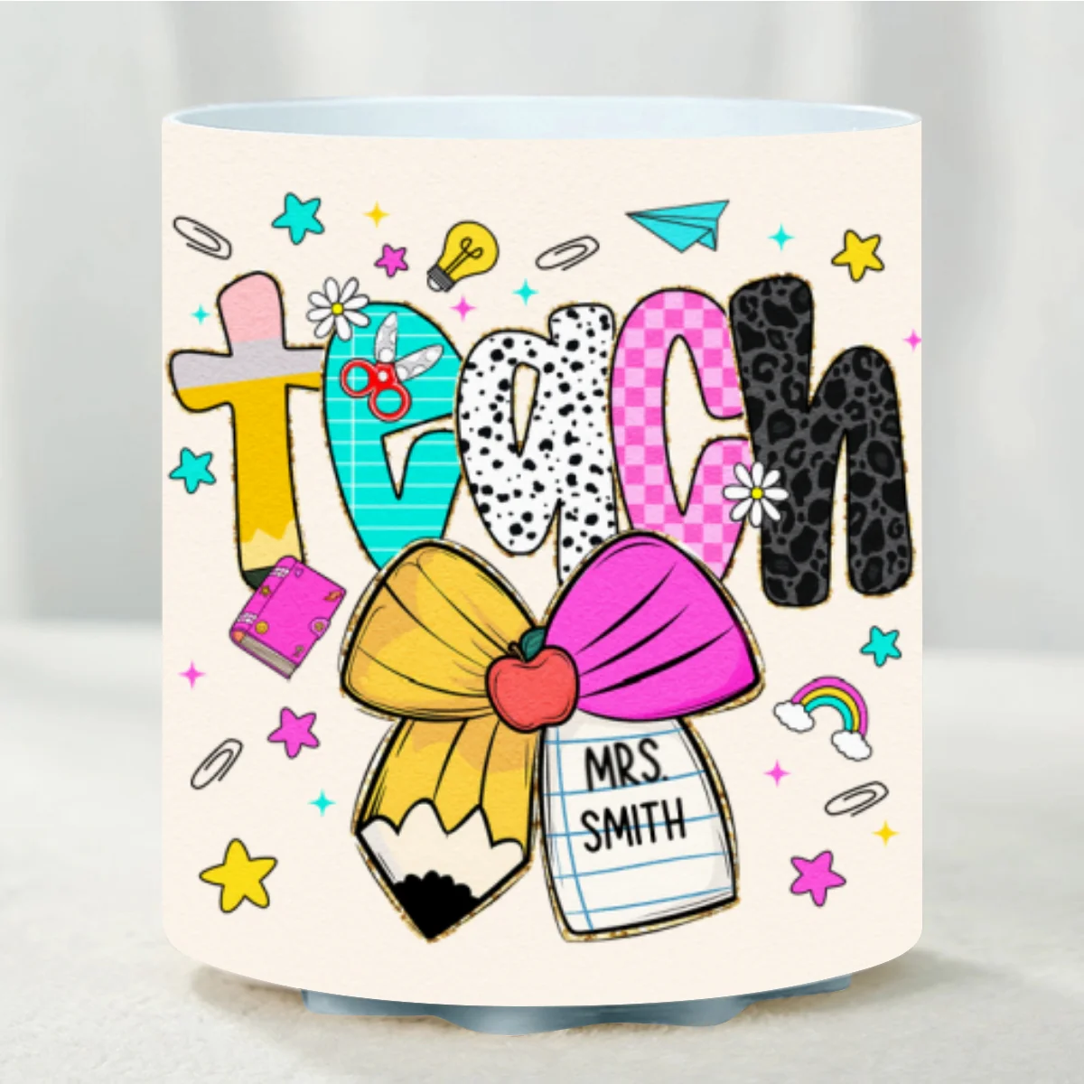 Preppy Teacher Pencil Coquette Bow Doodle Personalized Rotating Pen Holder, Custom Teacher Name, Back to School Gift - Image 13