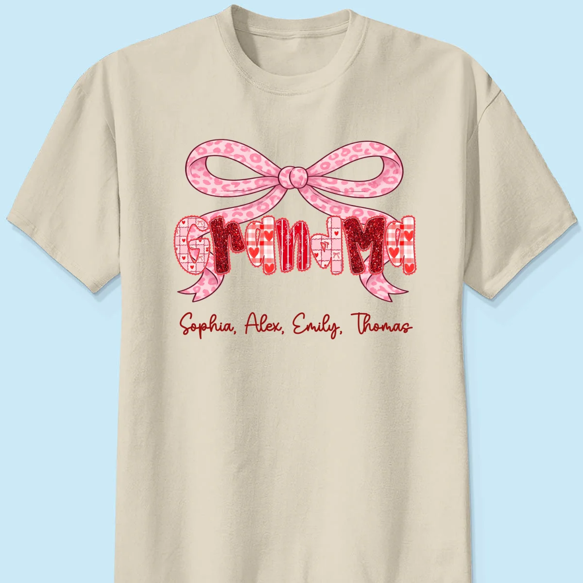 Preppy Valentine Pattern Grandma Mom Nana With Kids Name - Personalized Shirt - Valentine's Day Gift For Grandma - Image 17