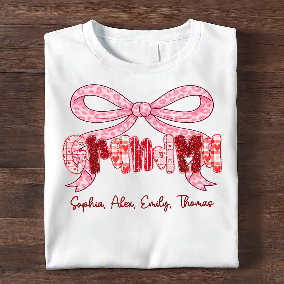 Preppy Valentine Pattern Grandma Mom Nana With Kids Name - Personalized Shirt - Valentine's Day Gift For Grandma - Image 3