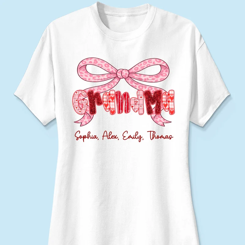 Preppy Valentine Pattern Grandma Mom Nana With Kids Name - Personalized Shirt - Valentine's Day Gift For Grandma - Image 35
