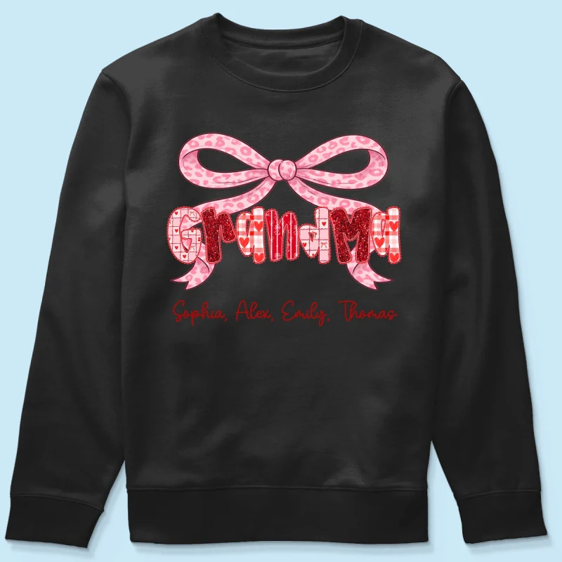 Preppy Valentine Pattern Grandma Mom Nana With Kids Name - Personalized Shirt - Valentine's Day Gift For Grandma - Image 41
