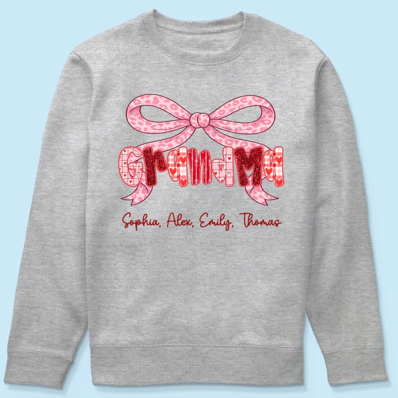Preppy Valentine Pattern Grandma Mom Nana With Kids Name - Personalized Shirt - Valentine's Day Gift For Grandma - Image 49