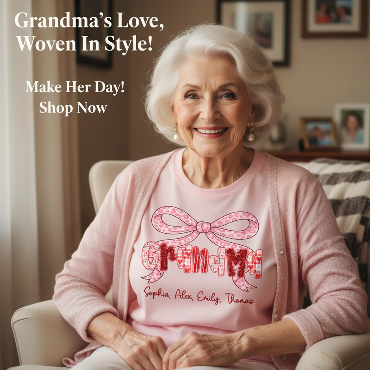 Preppy Valentine Pattern Grandma Mom Nana With Kids Name - Personalized Shirt - Valentine's Day Gift For Grandma - Image 5