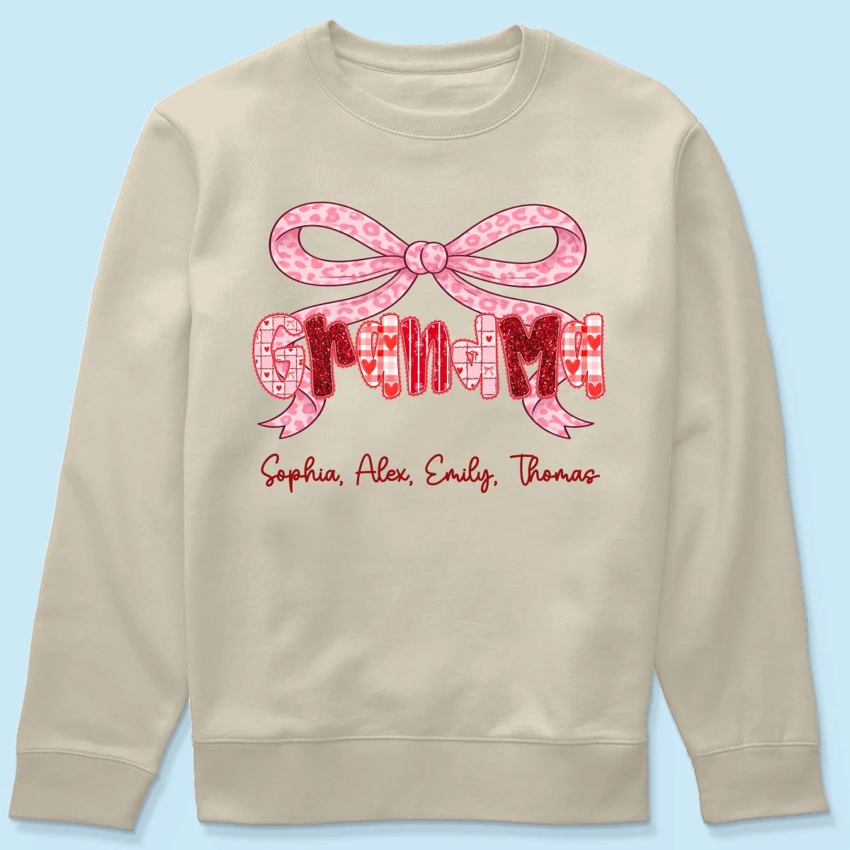 Preppy Valentine Pattern Grandma Mom Nana With Kids Name - Personalized Shirt - Valentine's Day Gift For Grandma - Image 54