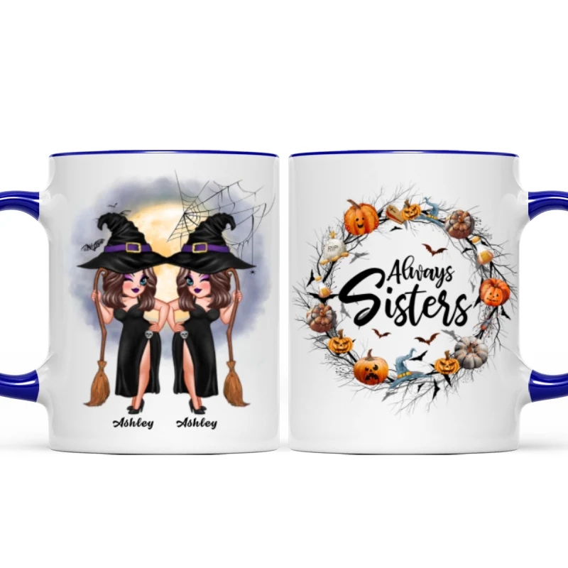Pretty Best Friends Alway Sisters Halloween Wreath Personalized Mug - Image 3
