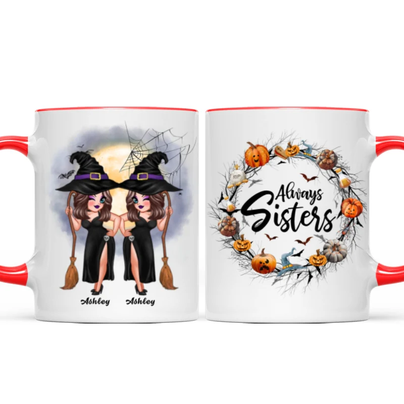 Pretty Best Friends Alway Sisters Halloween Wreath Personalized Mug - Image 4