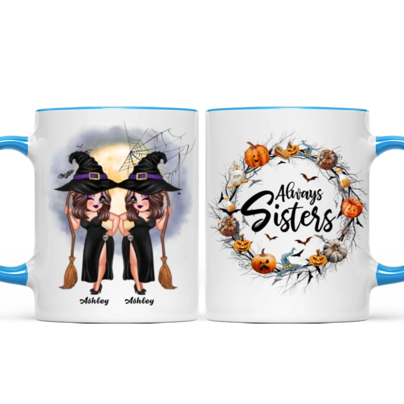 Pretty Best Friends Alway Sisters Halloween Wreath Personalized Mug - Image 5