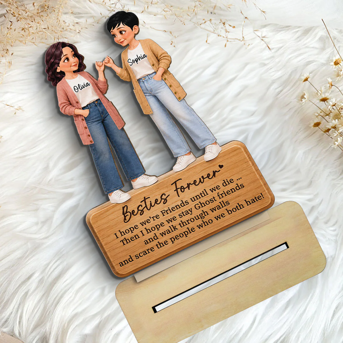 Pretty Besties Forever Pinky Promise 2D Flat - Personalized 2-Layered Wooden Plaque - Friendship Keepsake - Image 5