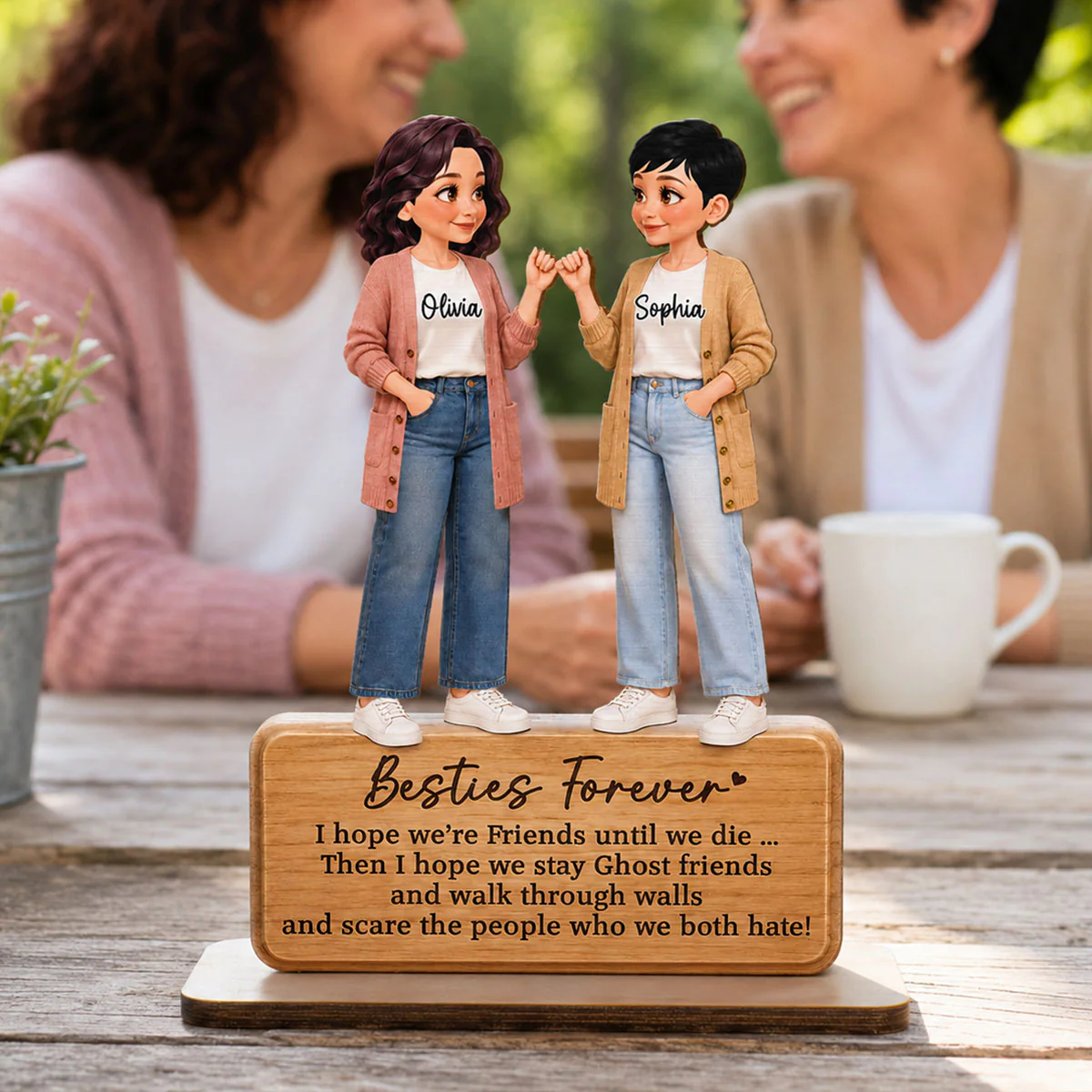 Pretty Besties Forever Pinky Promise 2D Flat - Personalized 2-Layered Wooden Plaque - Friendship Keepsake - Image 6