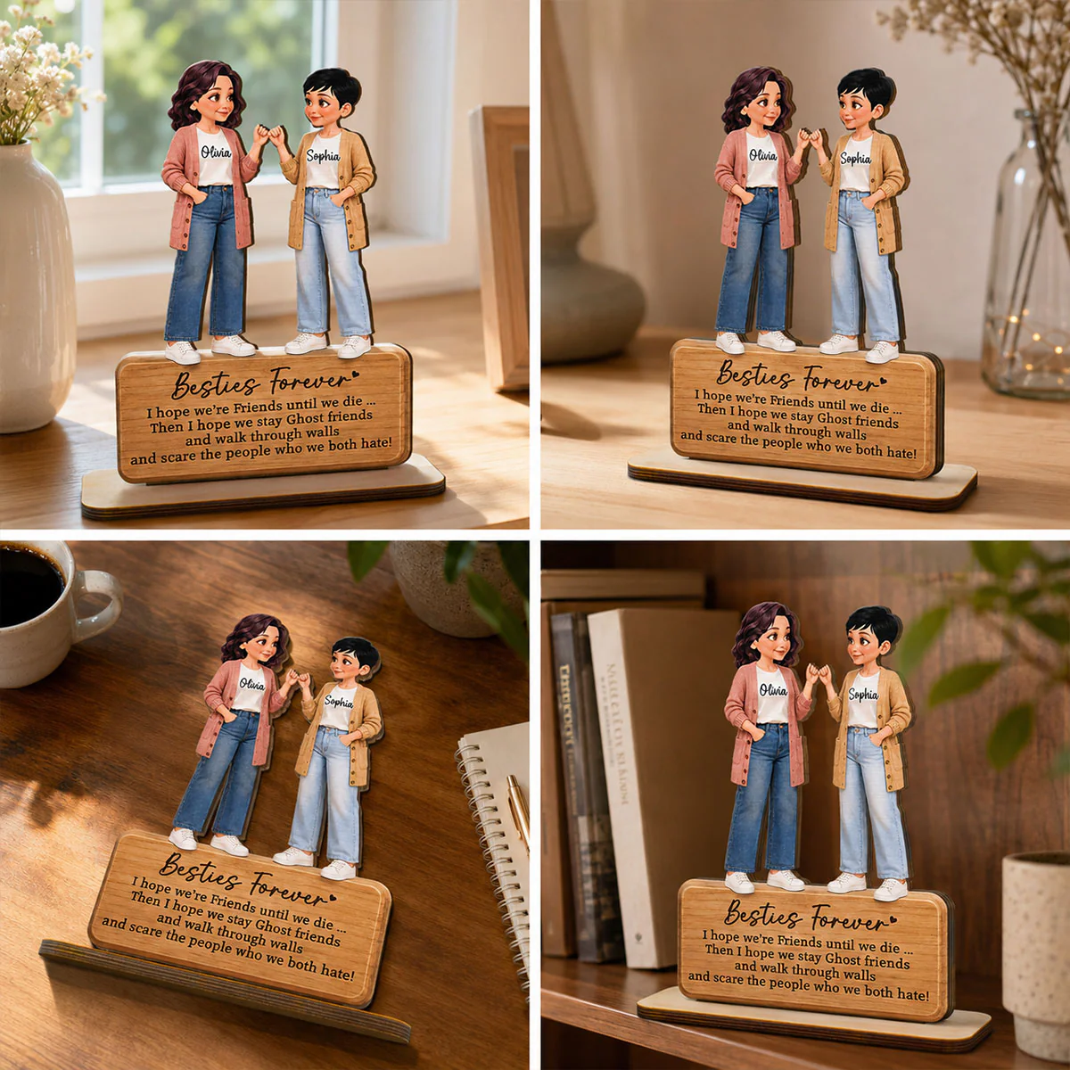 Pretty Besties Forever Pinky Promise 2D Flat - Personalized 2-Layered Wooden Plaque - Friendship Keepsake - Image 8
