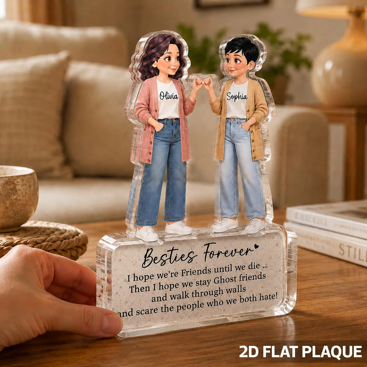 Pretty Besties Forever Pinky Promise 2D Flat - Personalized Acrylic Block Plaque - Friendship Keepsake - Image 2