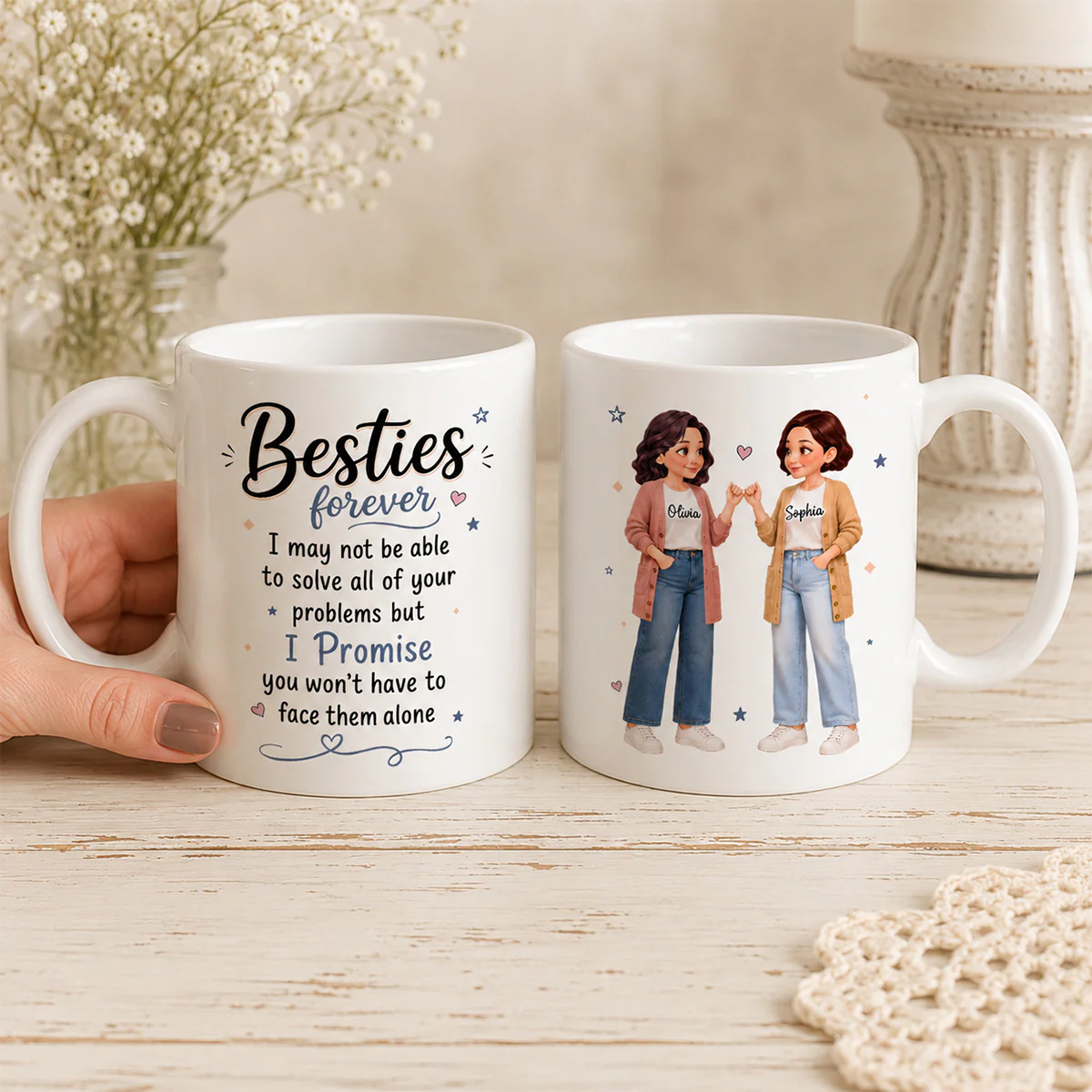 Pretty Besties Forever Pinky Promise Will Be Friends Until We Senile - Personalized Mug - Friendship Keepsake - Image 3