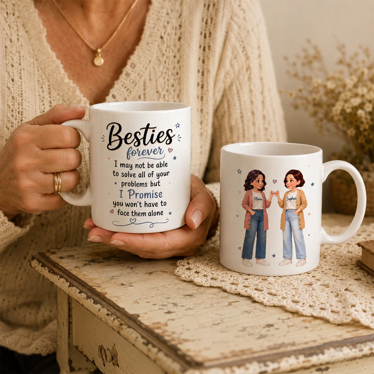 Pretty Besties Forever Pinky Promise Will Be Friends Until We Senile - Personalized Mug - Friendship Keepsake - Image 4