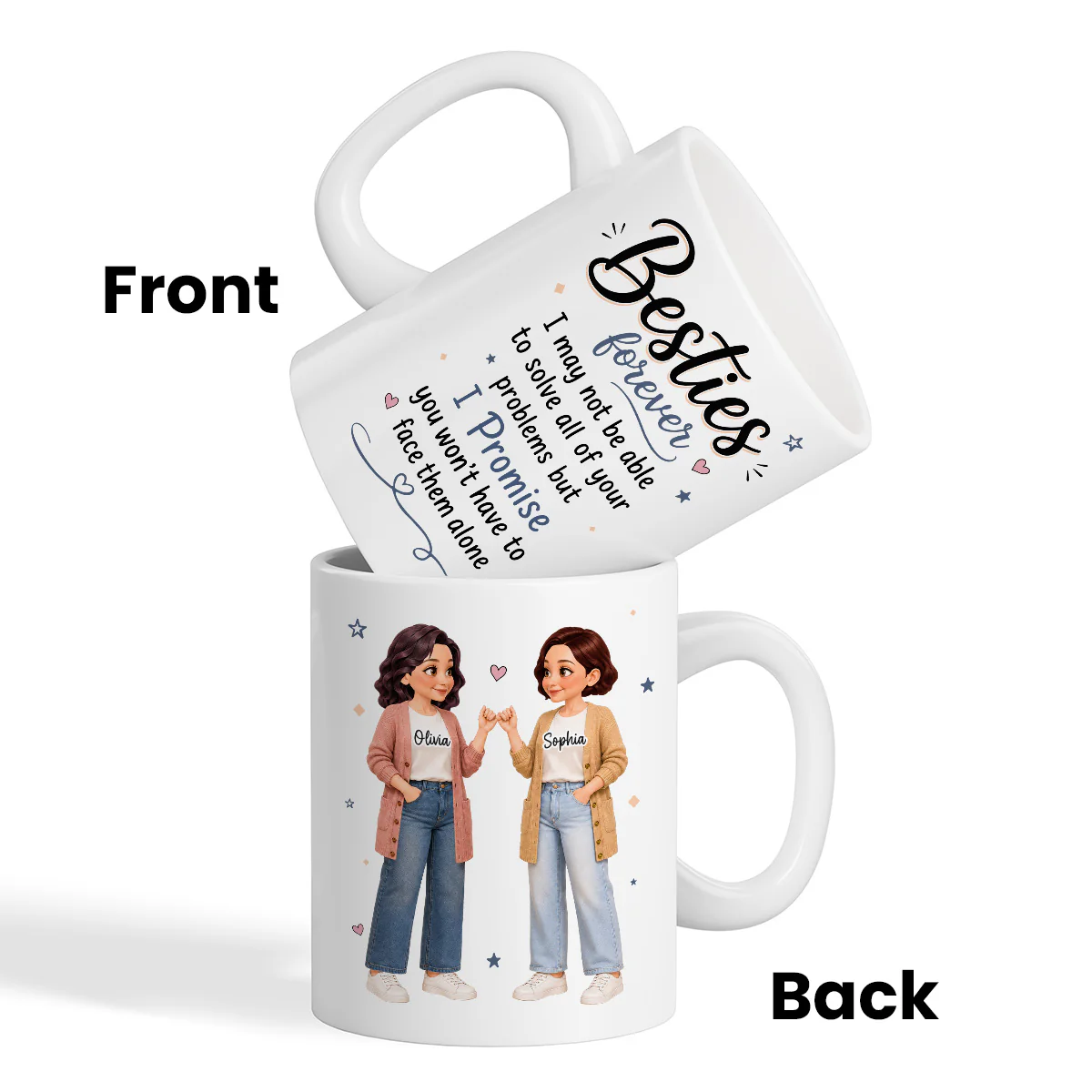 Pretty Besties Forever Pinky Promise Will Be Friends Until We Senile - Personalized Mug - Friendship Keepsake - Image 5