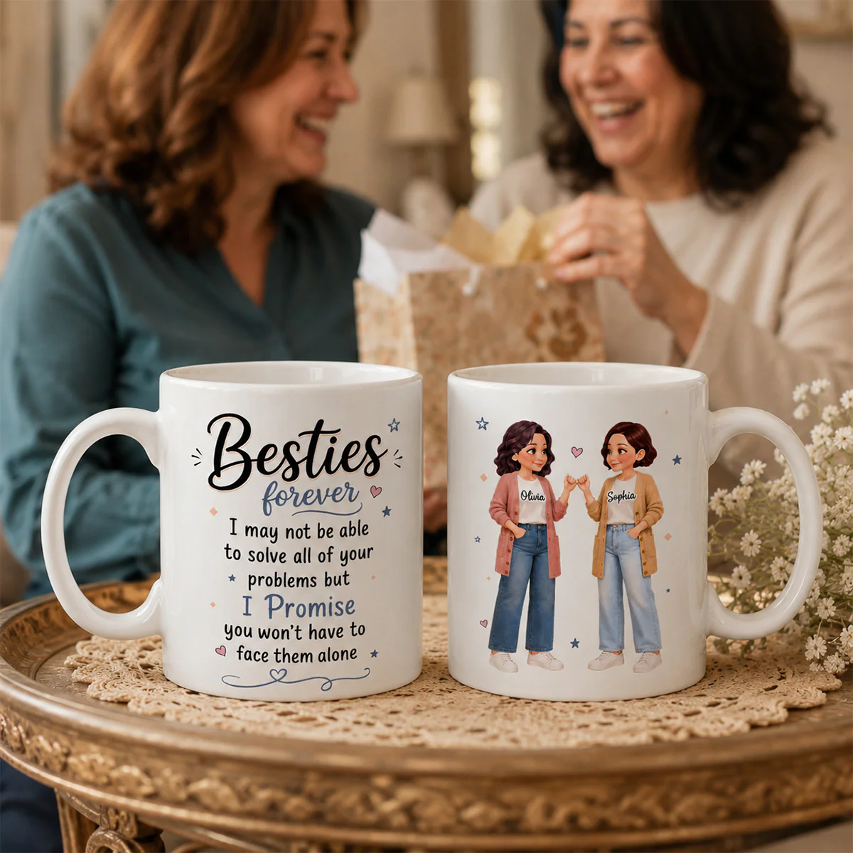 Pretty Besties Forever Pinky Promise Will Be Friends Until We Senile - Personalized Mug - Friendship Keepsake - Image 6