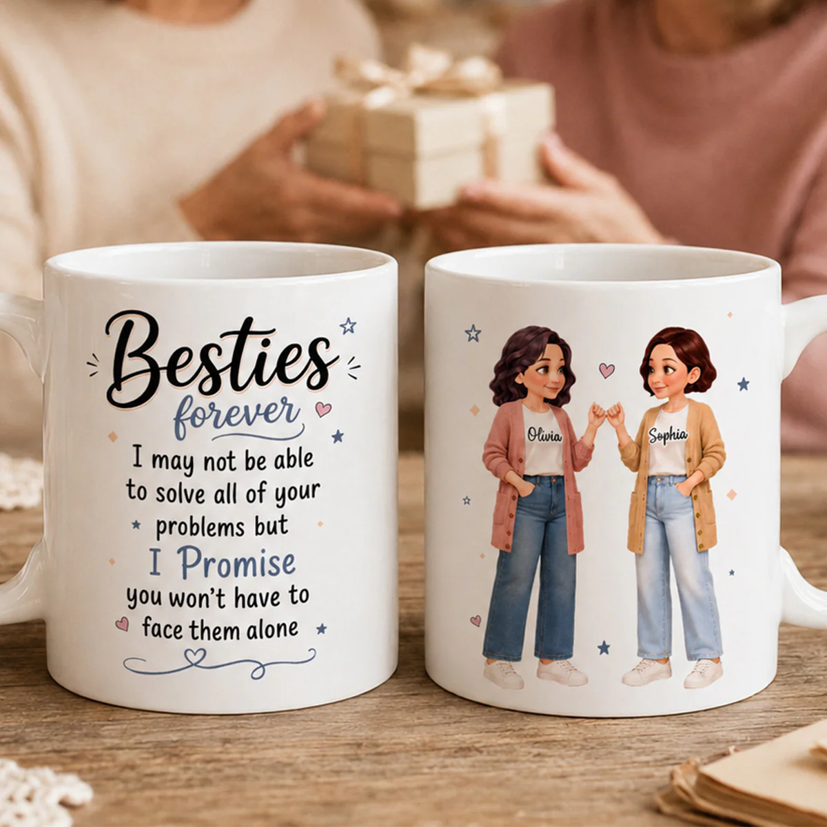 Pretty Besties Forever Pinky Promise Will Be Friends Until We Senile - Personalized Mug - Friendship Keepsake - Image 7