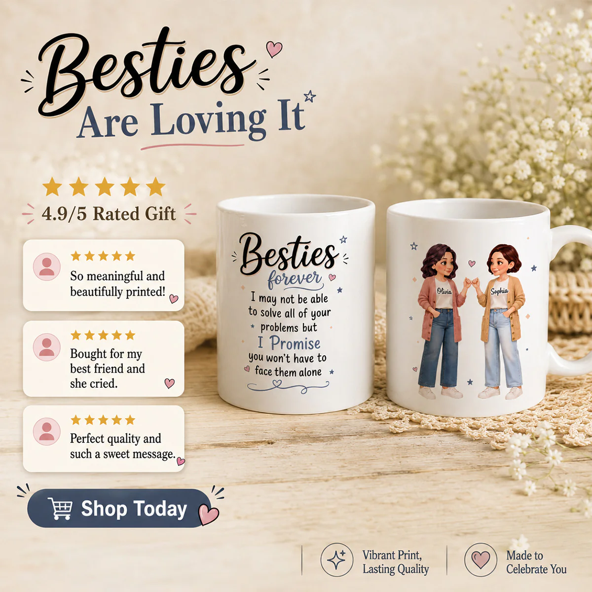 Pretty Besties Forever Pinky Promise Will Be Friends Until We Senile - Personalized Mug - Friendship Keepsake - Image 8