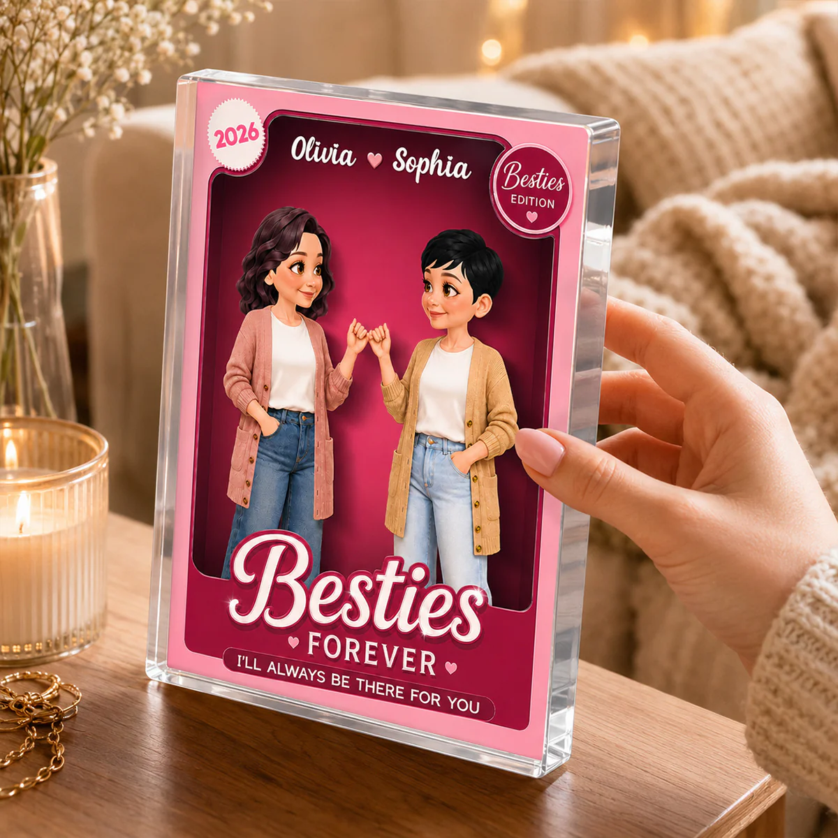 Pretty Besties Inside Pink Toy Box 2D Flat - Personalized Acrylic Block Plaque - Friendship Keepsake - Image 2