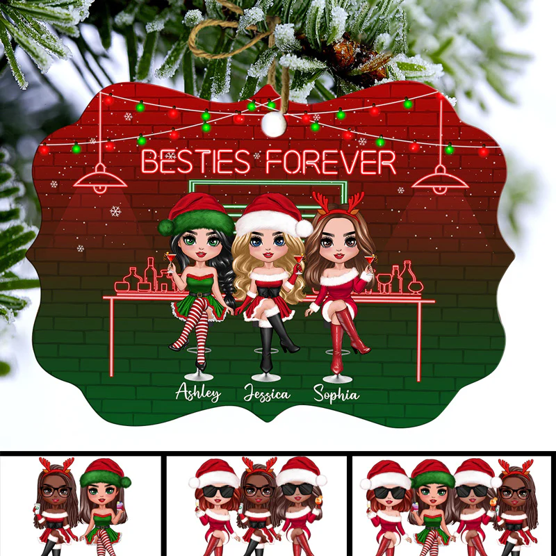 Pretty Besties Sisters Drinking Personalized Christmas Ornament - Image 2