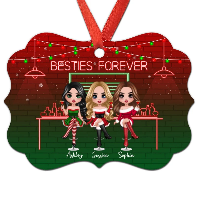Pretty Besties Sisters Drinking Personalized Christmas Ornament - Image 3
