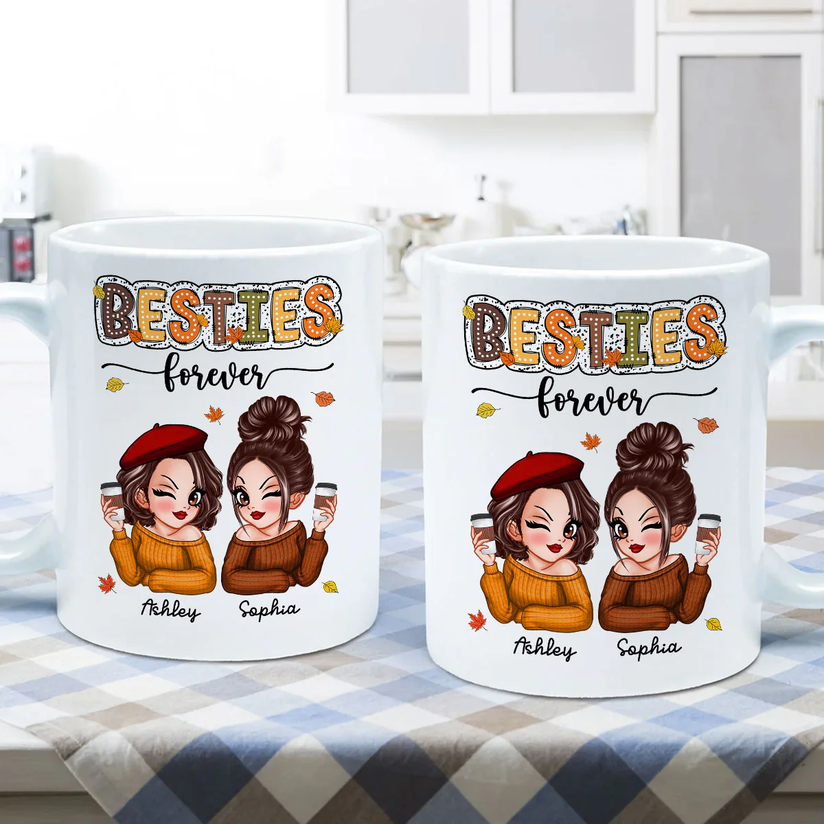 Pretty Besties Sisters Fall Season Pattern Personalized Mug - Image 7