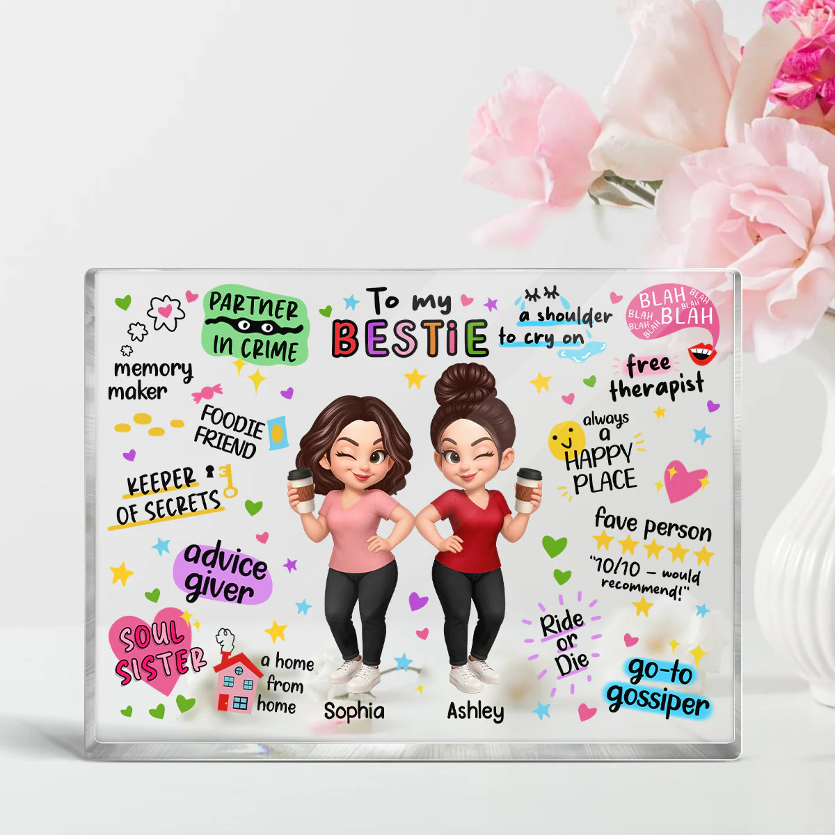 Pretty Besties Sisters Funny Gift Personalized Acrylic Block Plaque