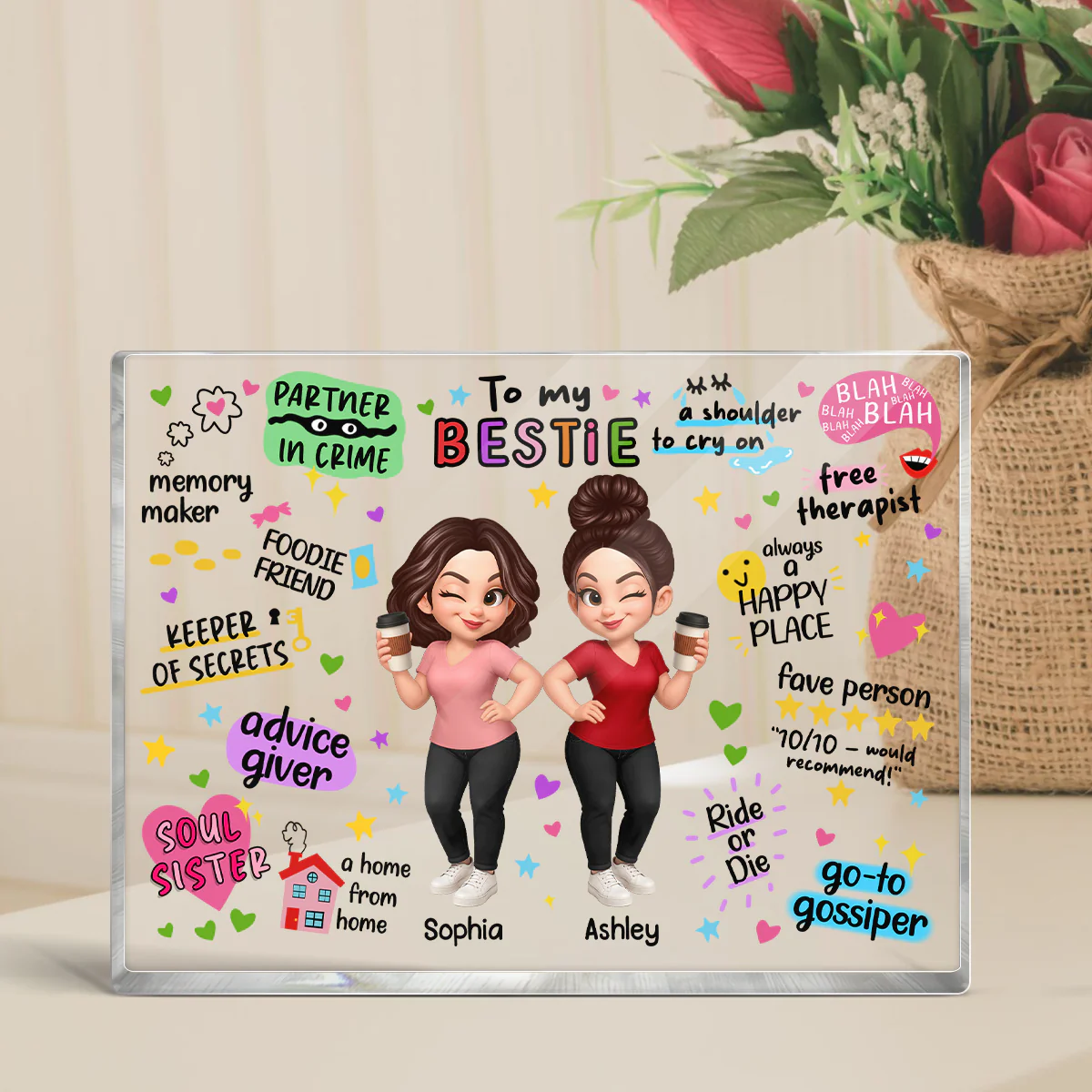 Pretty Besties Sisters Funny Gift Personalized Acrylic Block Plaque - Image 2