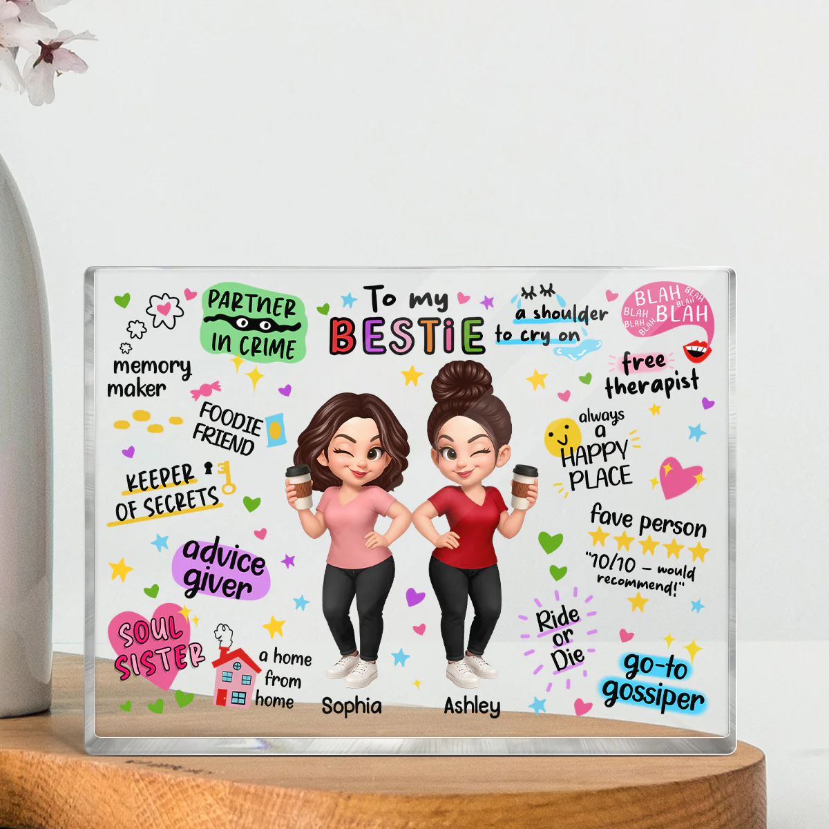 Pretty Besties Sisters Funny Gift Personalized Acrylic Block Plaque - Image 3
