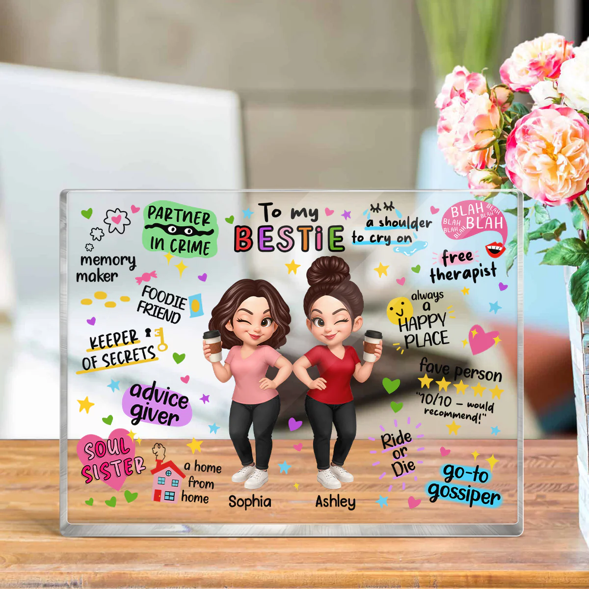 Pretty Besties Sisters Funny Gift Personalized Acrylic Block Plaque - Image 4