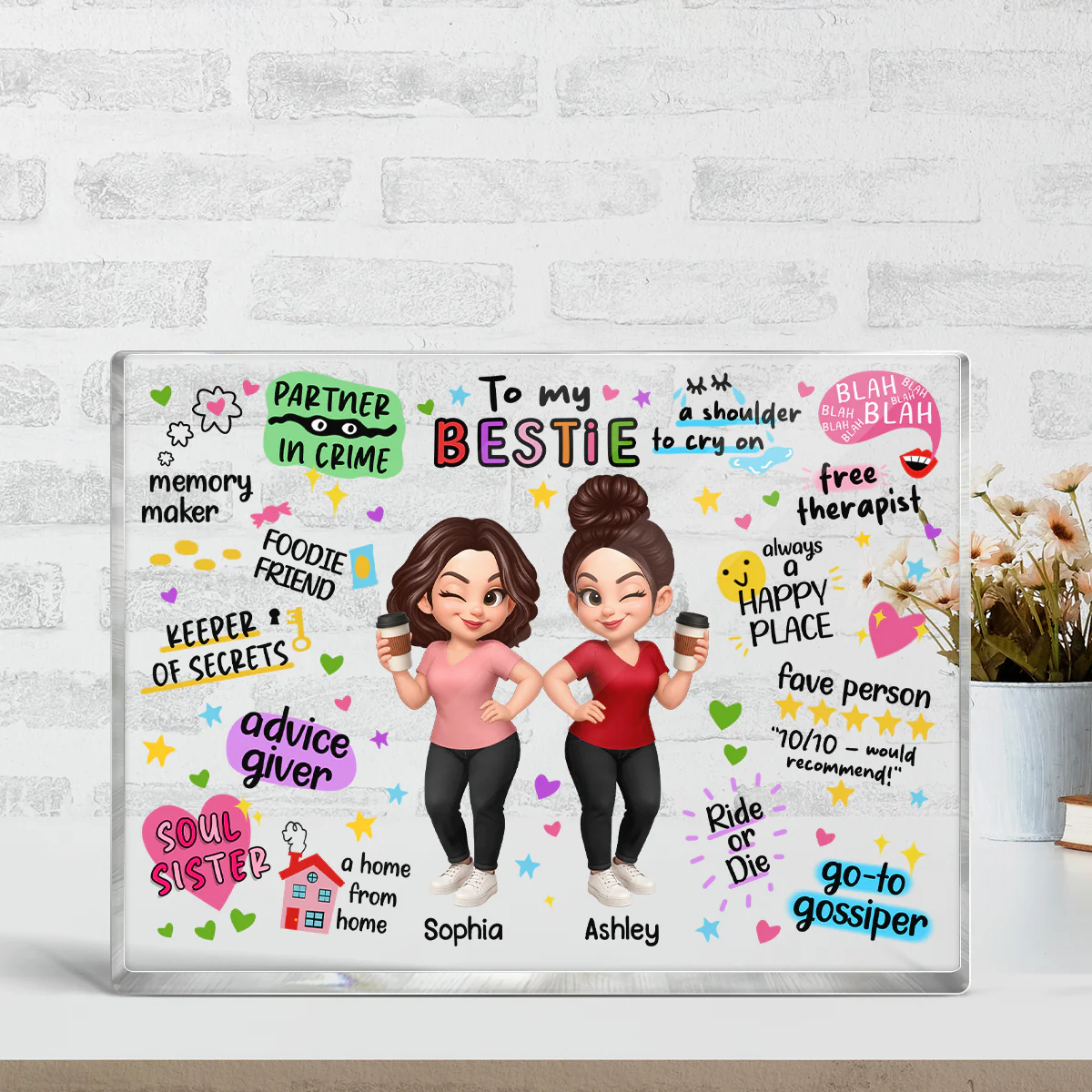 Pretty Besties Sisters Funny Gift Personalized Acrylic Block Plaque - Image 5