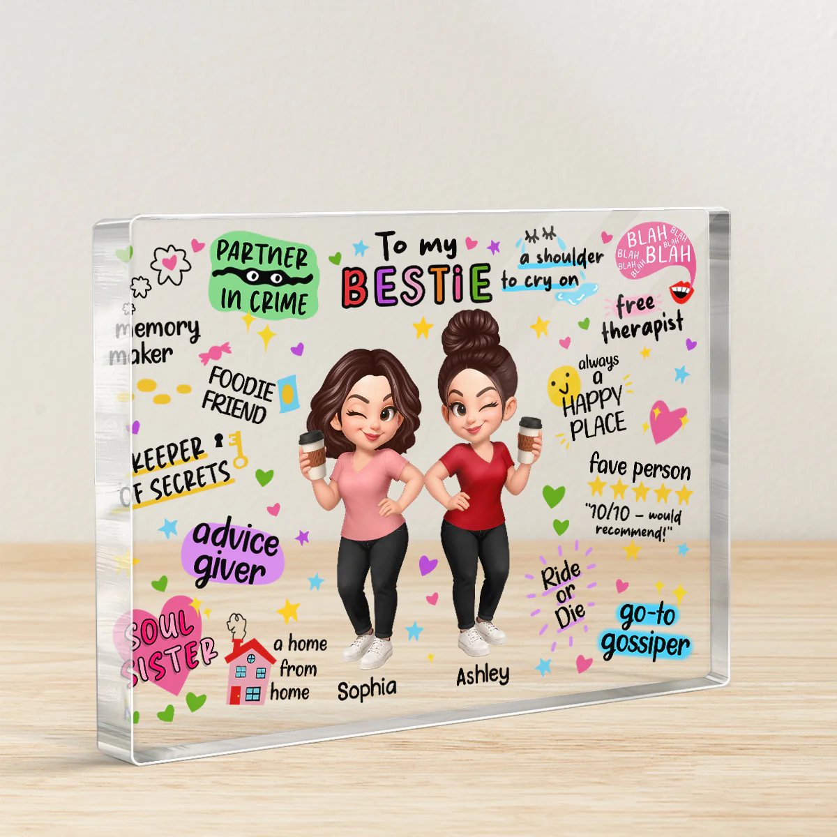 Pretty Besties Sisters Funny Gift Personalized Acrylic Block Plaque - Image 6