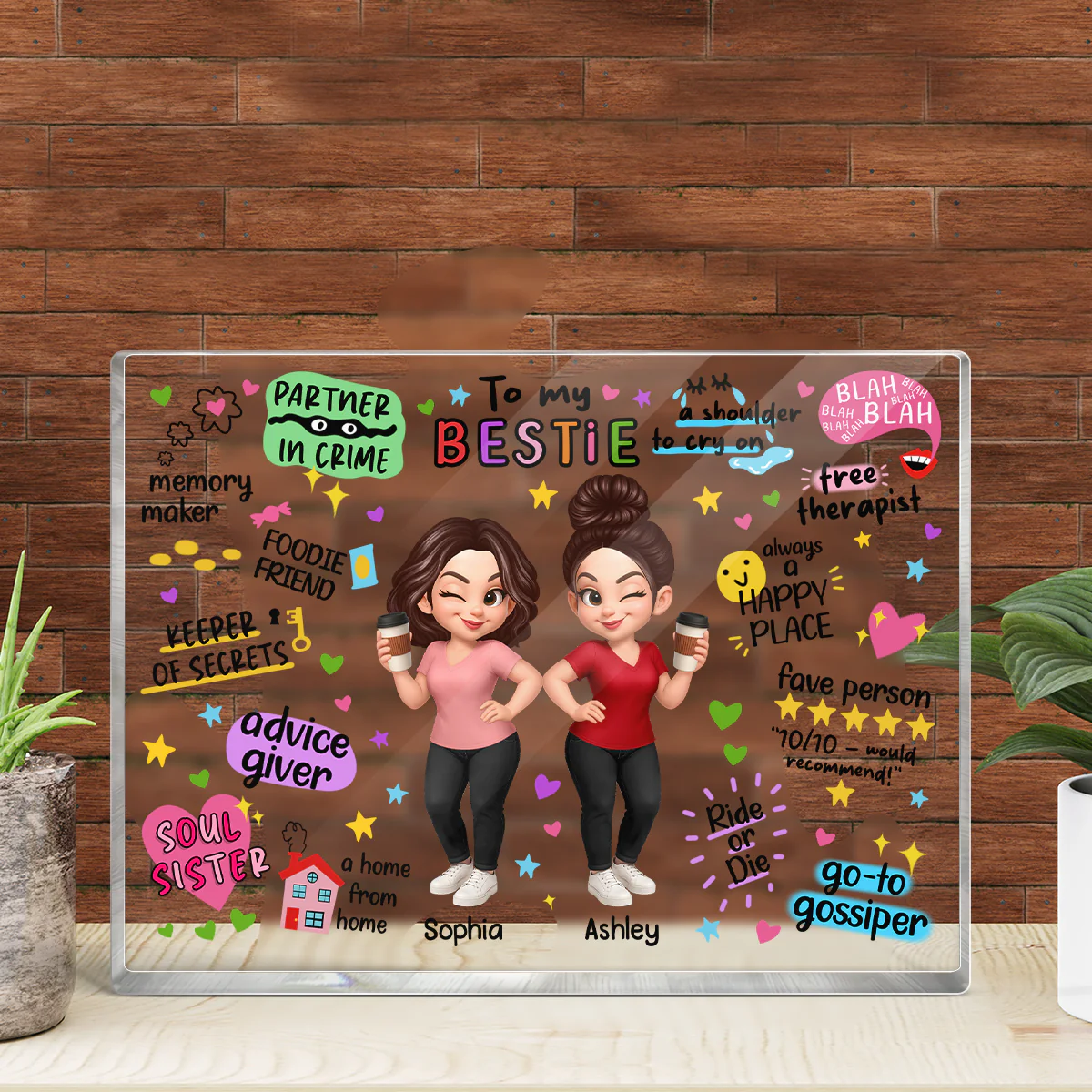 Pretty Besties Sisters Funny Gift Personalized Acrylic Block Plaque - Image 7
