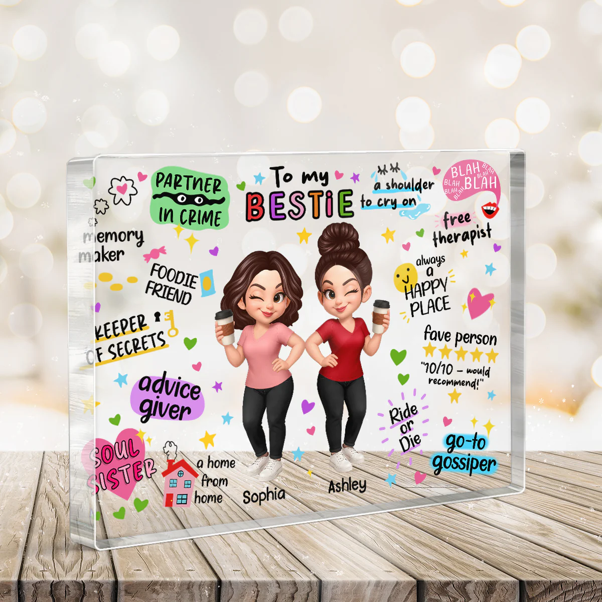 Pretty Besties Sisters Funny Gift Personalized Acrylic Block Plaque - Image 8