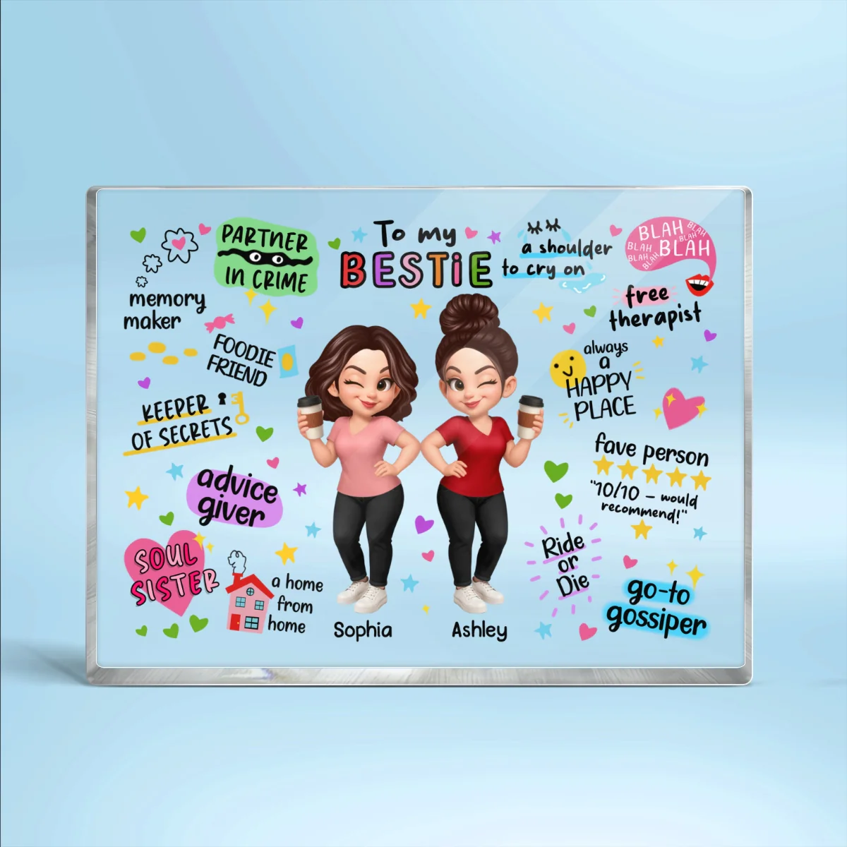 Pretty Besties Sisters Funny Gift Personalized Acrylic Block Plaque - Image 9