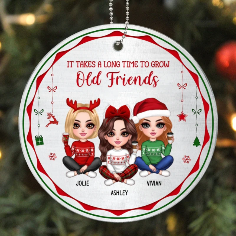 Pretty Besties Sisters Red And Green Metal Pattern Personalized Acrylic Ornament - Image 6