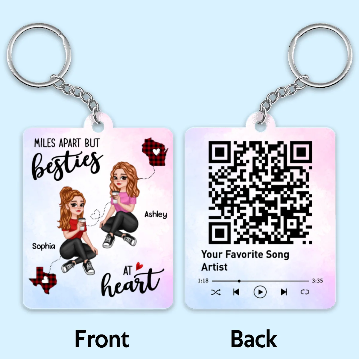 Pretty Cartoon Besties Long Distance Favorite Song QR Code Personalized Acrylic Keychain - Image 4
