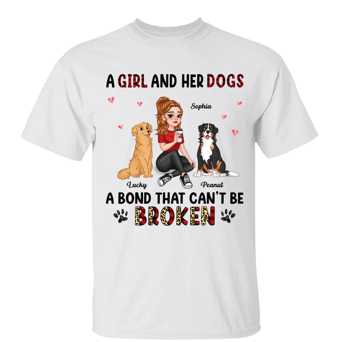 Pretty Cartoon Girl Sitting With Cute Dogs Bond Can‘t Be Broken Personalized Shirt