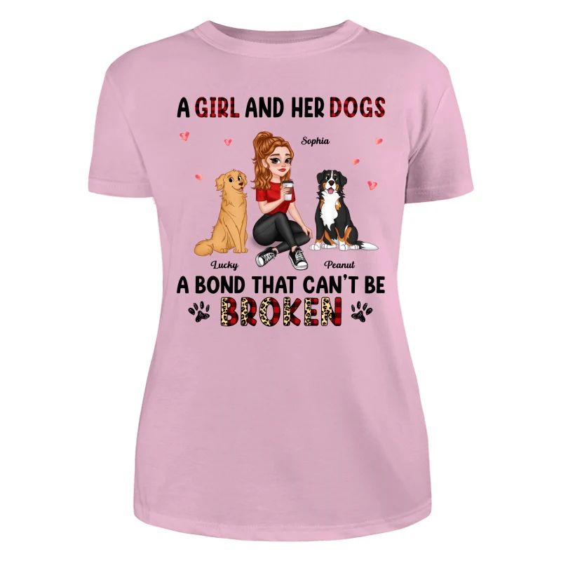Pretty Cartoon Girl Sitting With Cute Dogs Bond Can‘t Be Broken Personalized Shirt - Image 11