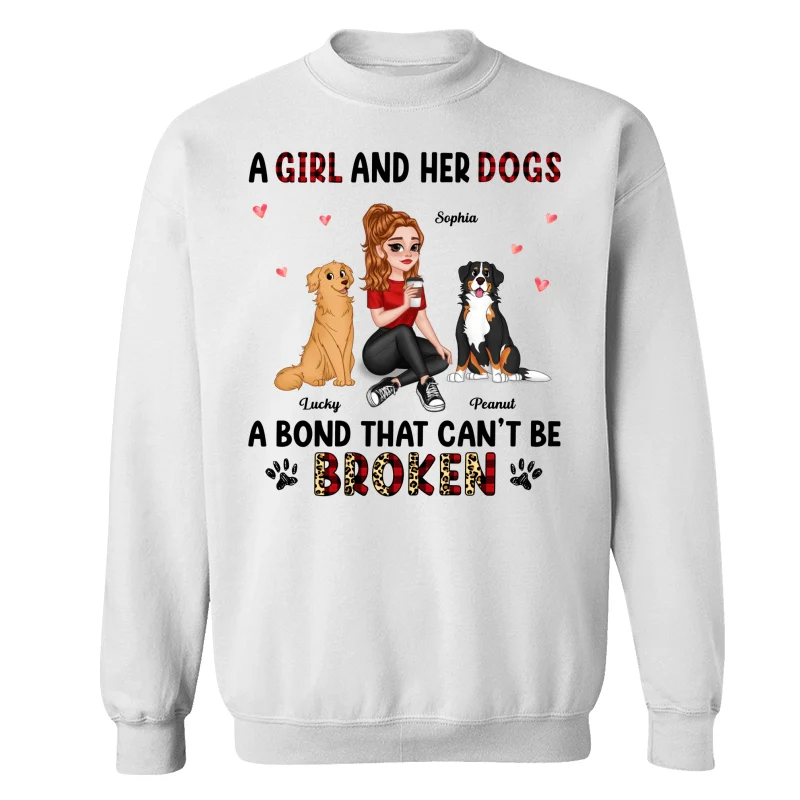 Pretty Cartoon Girl Sitting With Cute Dogs Bond Can‘t Be Broken Personalized Shirt - Image 17
