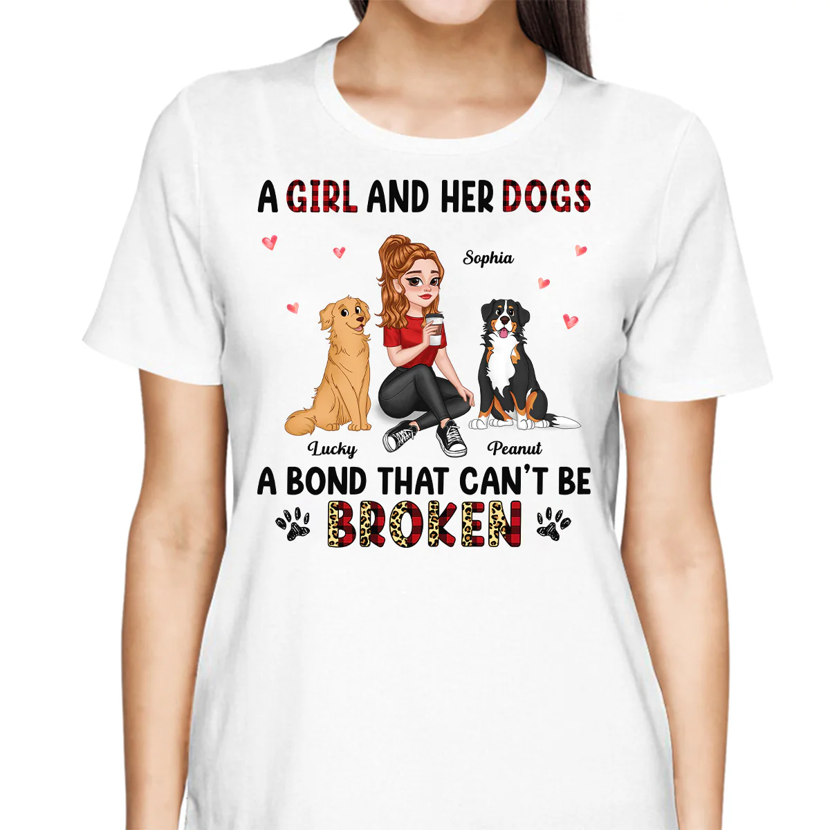 Pretty Cartoon Girl Sitting With Cute Dogs Bond Can‘t Be Broken Personalized Shirt - Image 2