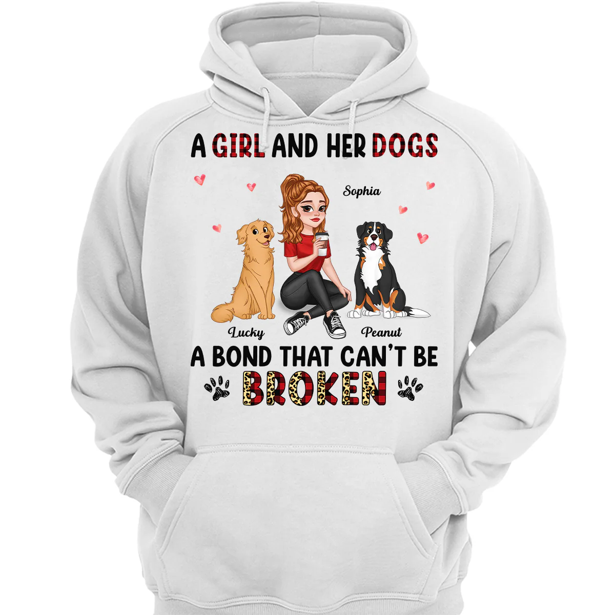 Pretty Cartoon Girl Sitting With Cute Dogs Bond Can‘t Be Broken Personalized Shirt - Image 3