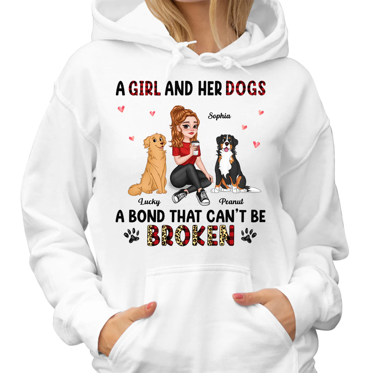 Pretty Cartoon Girl Sitting With Cute Dogs Bond Can‘t Be Broken Personalized Shirt - Image 4