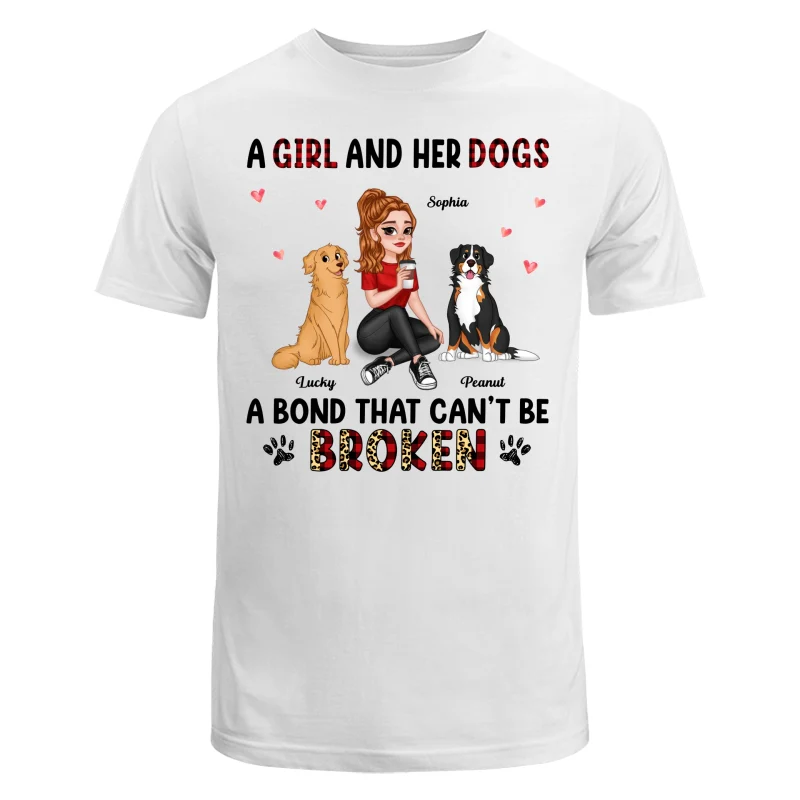 Pretty Cartoon Girl Sitting With Cute Dogs Bond Can‘t Be Broken Personalized Shirt - Image 5