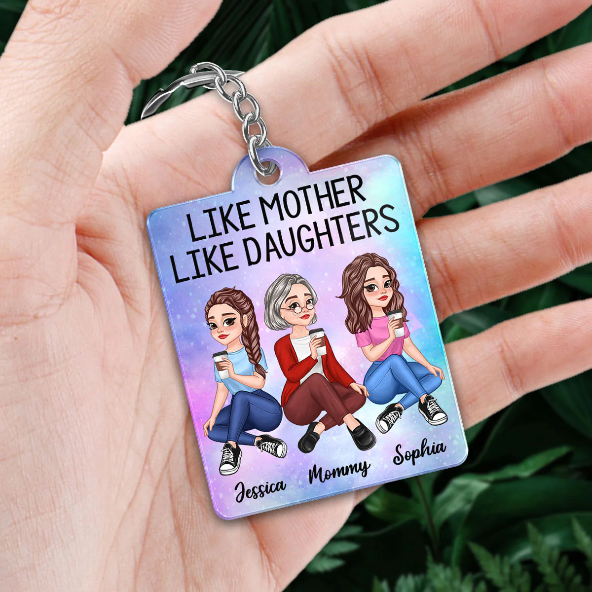Pretty Cartoon Like Mother Like Daughter Favorite Song QR Code Galaxy Personalized Acrylic Keychain - Image 3