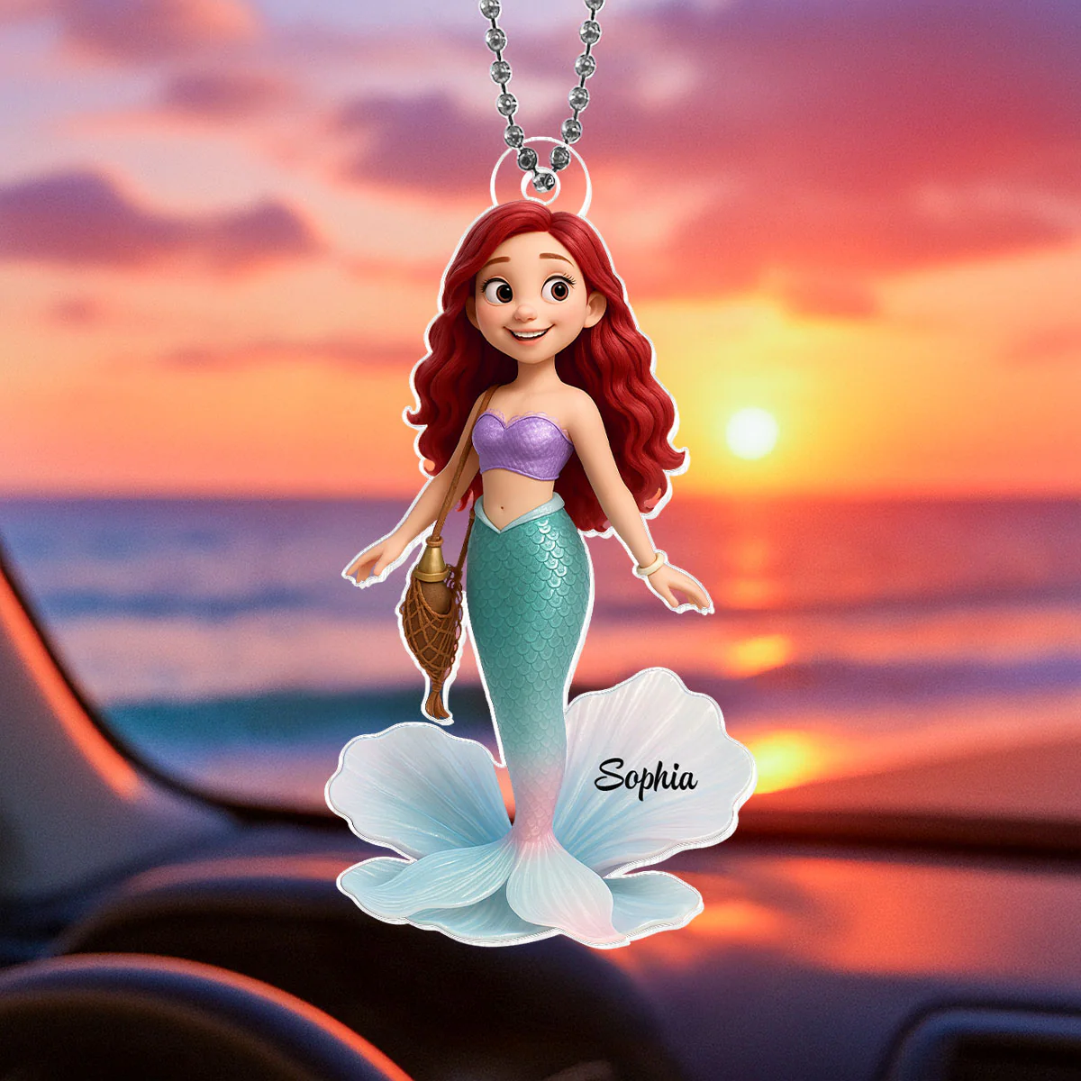 Pretty Cartoon Mermaid Personalized Acrylic Car Hanger, Gift for her, Gift for Besties - Image 7
