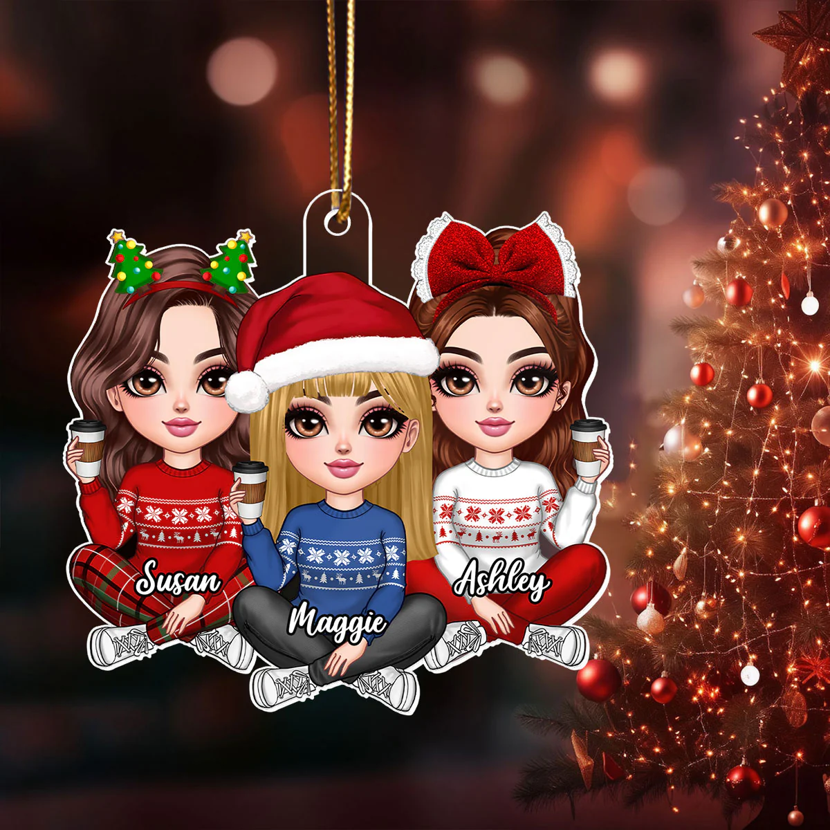Pretty Christmas Best Friend Besties Sisters BFF Personalized Acrylic Custom Shaped Ornament - Image 7